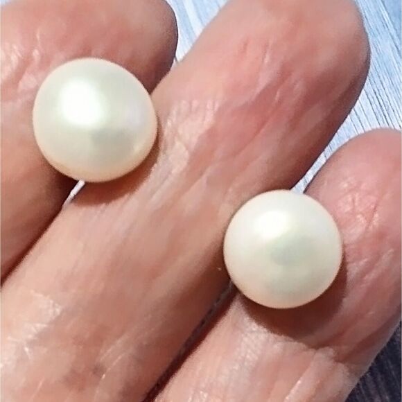 10mm Cultured Pearl Sterling Vermeil Stud Earrings 925 - Picture 5 of 6